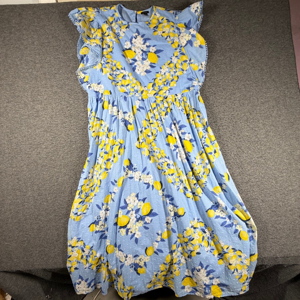 Ann Taylor Blue Midi Dress with Yellow Lemon Floral Print